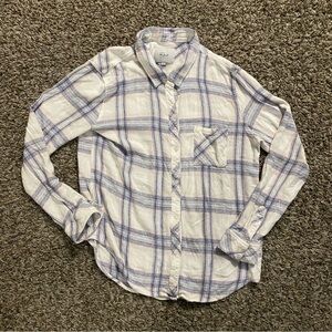 Rails Shirt Women’s L White Blue Plaid Button Down Rayon Winter Casual Top Cozy